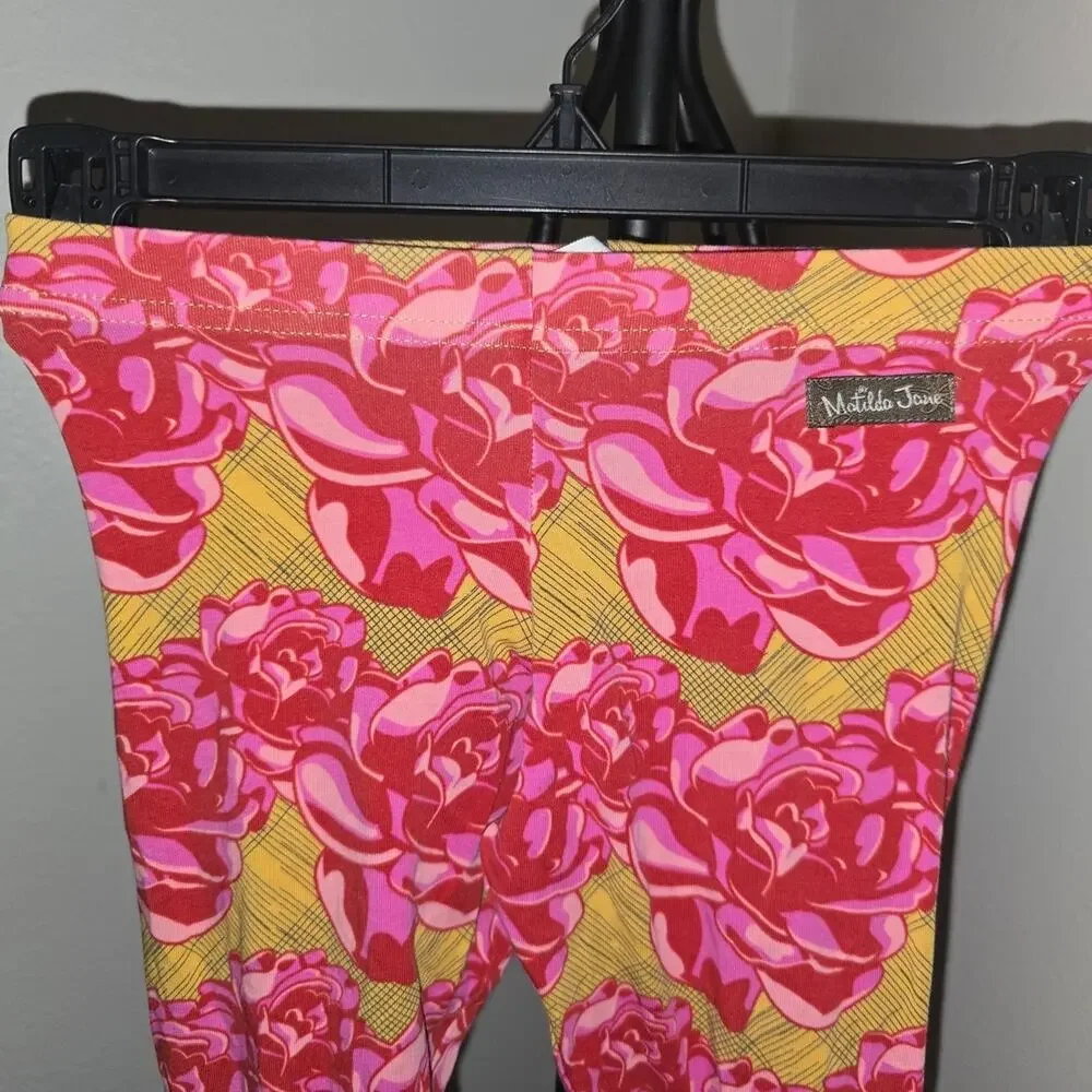 Matilda Jane Pink Yellow Floral Ruffle Bottom Leggings Girl's Size 6